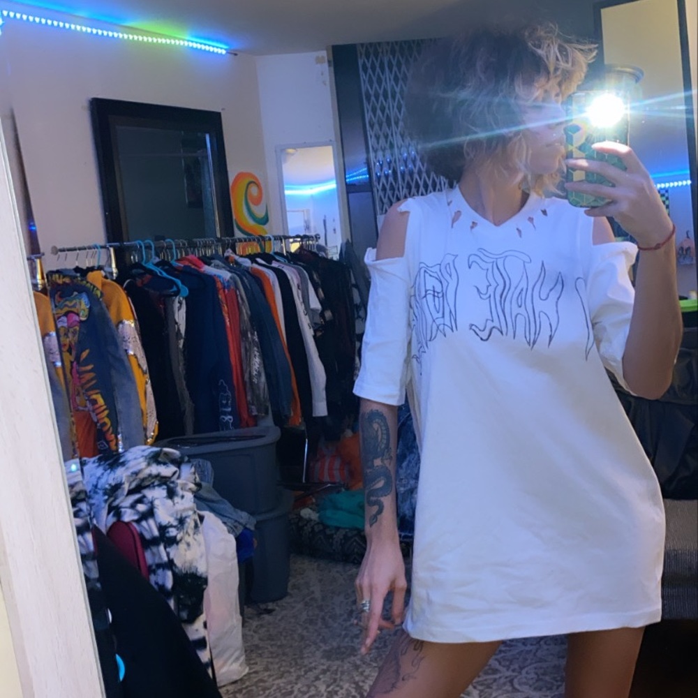 Hand Drawn/Painted I HATE PEOPLE White Cut Out Custom T-Shirt